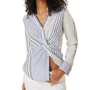 Anthropologie Asymmetrical Blue and White Button Down Blouse